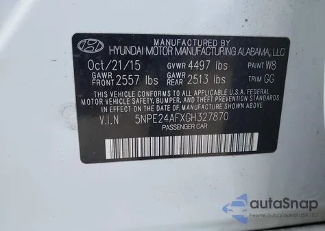 2016 Hyundai Sonata Se from USA, damaged, VIN 5NPE24AFXGH327870